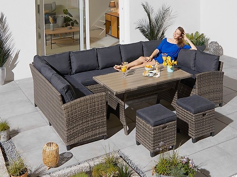 KONIFERA Gartenlounge-Set »Rotterdam« Set, 3x 3er Sofa, 2x Hocker, 1x Tisch günstig online kaufen