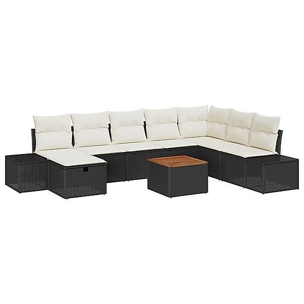 vidaXL Loungesofa 9-teiliges Garten-Sofa-Set mit Kissen Schwarz Poly Rattan günstig online kaufen