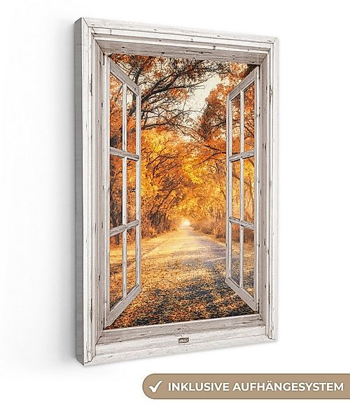 OneMillionCanvasses® Leinwandbild Wald - Herbst - Bäume - Weg - Natur - Fen günstig online kaufen