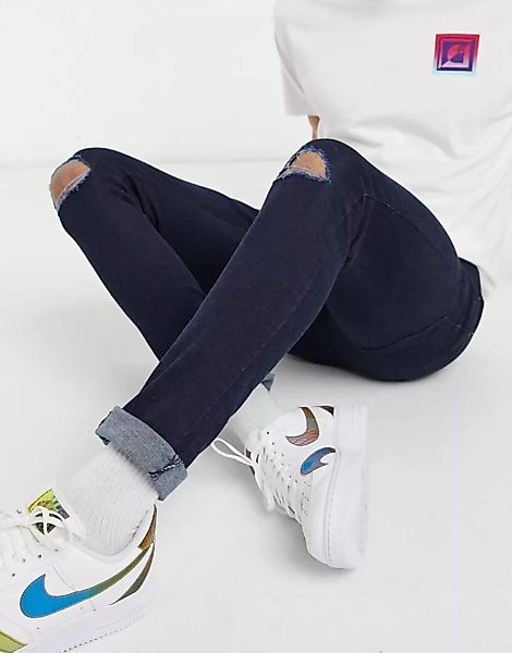 Le Breve – Skinny-Jeans mit Rissen an den Knien in Blau günstig online kaufen