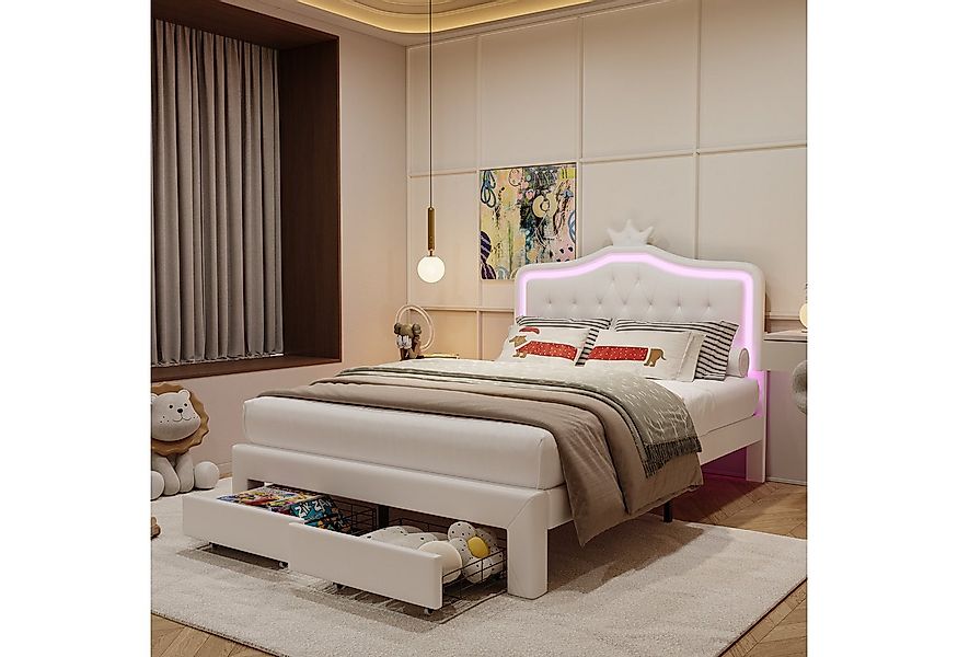 PXloue Polsterbett Kinderbett mit niedlichem Kopfteil und praktischer Schub günstig online kaufen