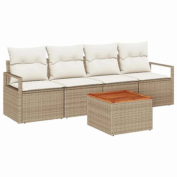 vidaXL Garten-Sofa-Set mit Kissen 5-Tlg Beige Poly Rattan 3347638 günstig online kaufen