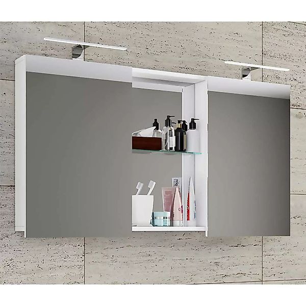Badschrank Spiegel weiss modern 112 cm breit Drehtüren günstig online kaufen
