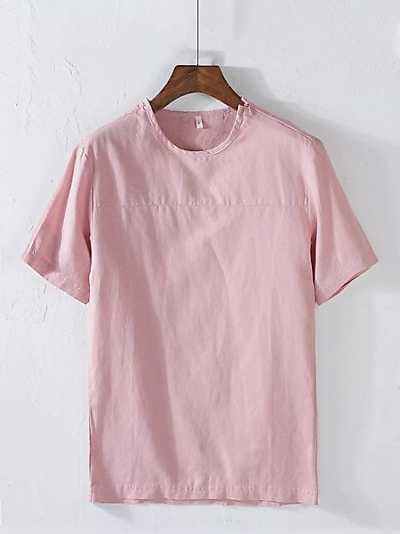 Herren Baumwolle Leinen Dünn Atmungsaktiv Patchwork Kurzarm T-Shirt mit Rei günstig online kaufen
