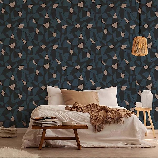 Bricoflor Mid Century Tapete Blau Schwarz Moderne Mustertapete für Schlafzi günstig online kaufen