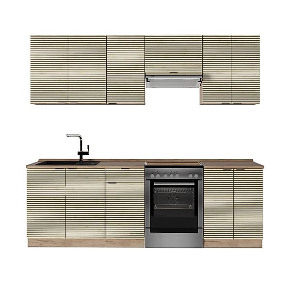 Vicco Fame-Line Küchenzeile Eiche Paneel/Goldkraft Eiche 240 cm AP Eiche oh günstig online kaufen