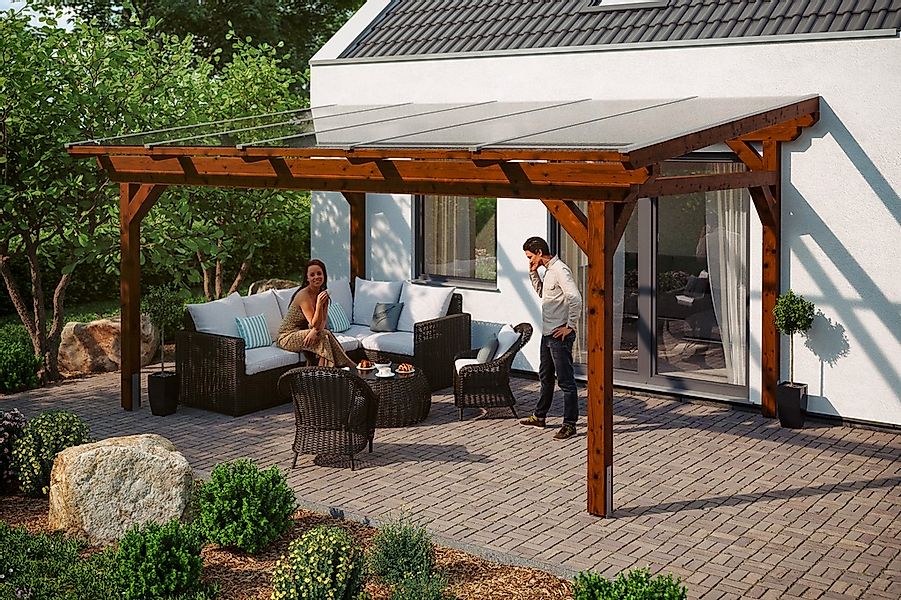 Skan Holz Terrassenüberdachung Sanremo 541 x 350 cm Leimholz Eiche hell günstig online kaufen