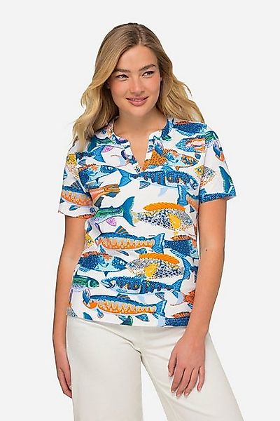 Laurasøn T-Shirt T-Shirt Fische-Print Tunika-Ausschnitt Halbarm günstig online kaufen