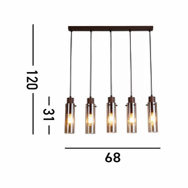 Hängeleuchte Sweden II, fünfflammig, lang, Stahl, Glas, E27 günstig online kaufen