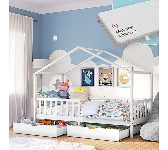 Bellabino Kinderbett Bia mit Lattenrost (weiß, mit zwei Schubladen, Matratz günstig online kaufen