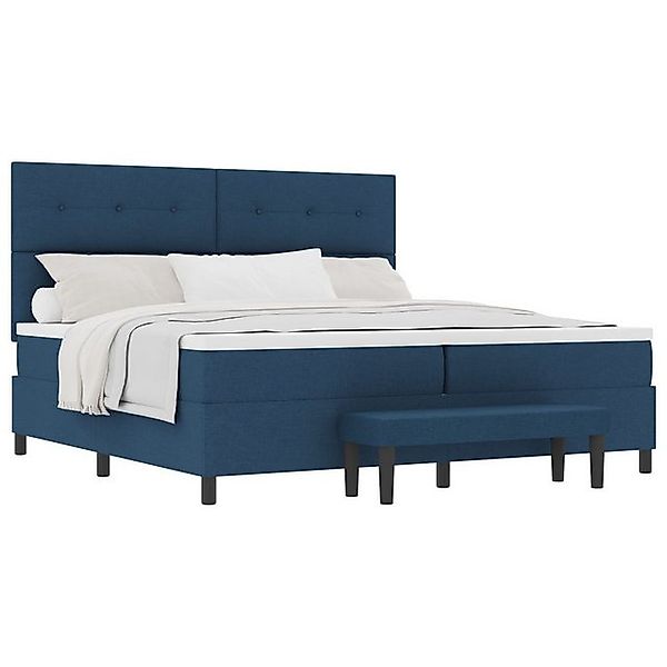 vidaXL Bett Boxspringbett mit Matratze & Bank Blau 200x200 cm Stoff (2-tlg) günstig online kaufen