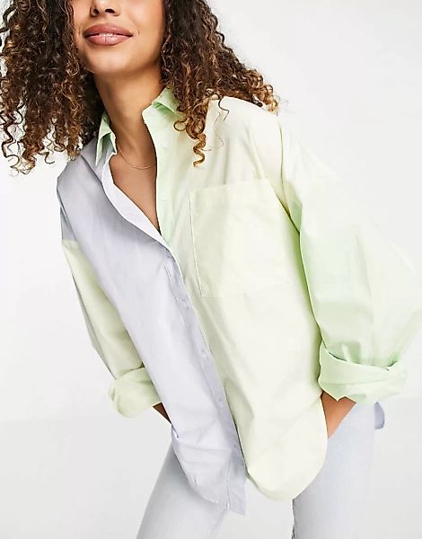 ASOS DESIGN – Oversize-Shirt in Grün mit Farbblock-Design-Mehrfarbig günstig online kaufen