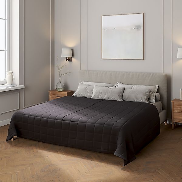 Tagesdecke mit Karosteppung, anthrazit, Cotton Panama (702-08) günstig online kaufen