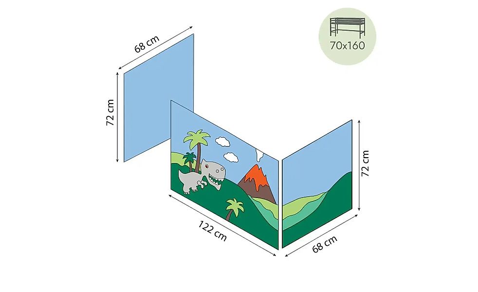 Hoppekids Vorhang für Spielbett 70x160  Dinosaur ¦ mehrfarbig ¦ Maße (cm): günstig online kaufen