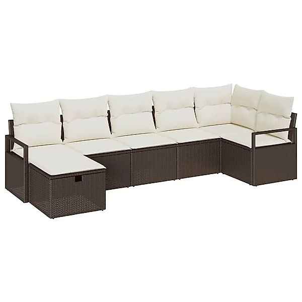 vidaXL Sofa Set mit Kissen 7-Tlg Braun und Creme Poly-Rattan 3359197 günstig online kaufen