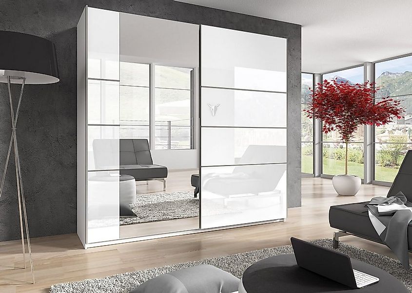 Helvetia Schwebetürenschrank Beta (Beta, 1-St) 200cm weiß Hochglanz Spiegel günstig online kaufen