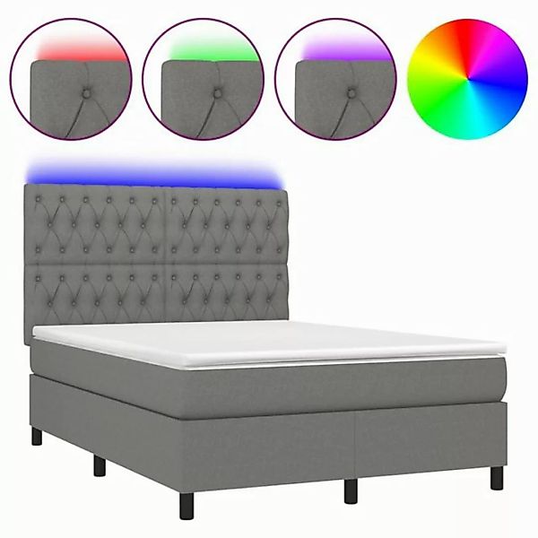 vidaXL Boxspringbett Boxspringbett mit Matratze LED Dunkelgrau 140x200 cm S günstig online kaufen