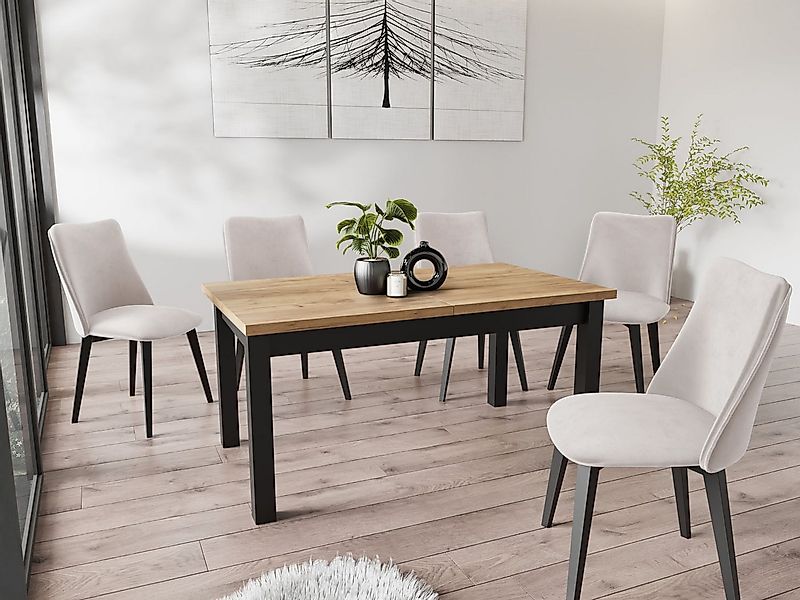 WFL GROUP Esstisch Davidof ausziehbar rechteckig modern mit schwarzen Holzb günstig online kaufen