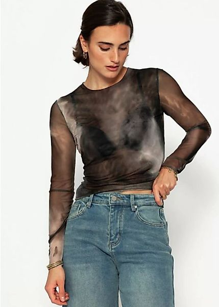 SASSYCLASSY Langarmshirt Animal Print Langarmshirt in transparenter Stoff F günstig online kaufen