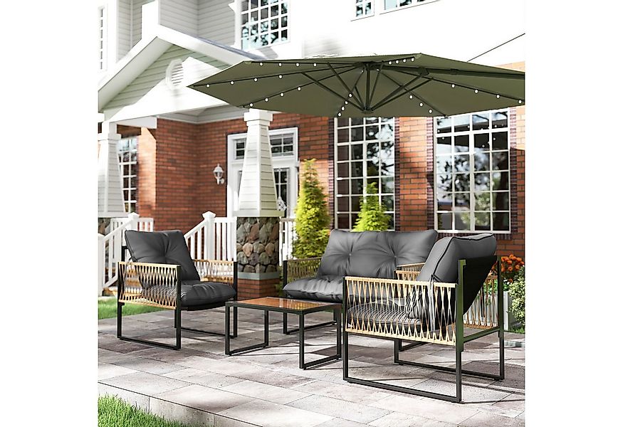 Outsunny Sitzgruppe 4 tlg. Rattan Gartenmöbel-Set mit 1 Couchtisch, 2 Sesse günstig online kaufen