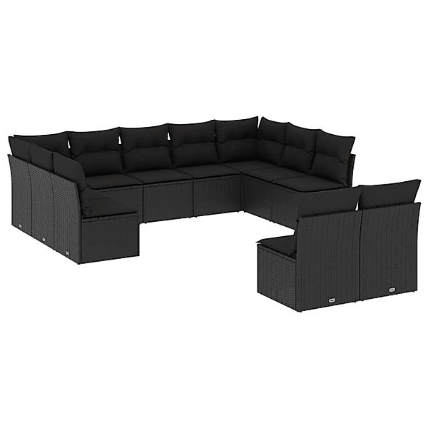 vidaXL 11-tlg Garten-Sofagarnitur mit Kissen Schwarz Poly Rattan Modell 36 günstig online kaufen