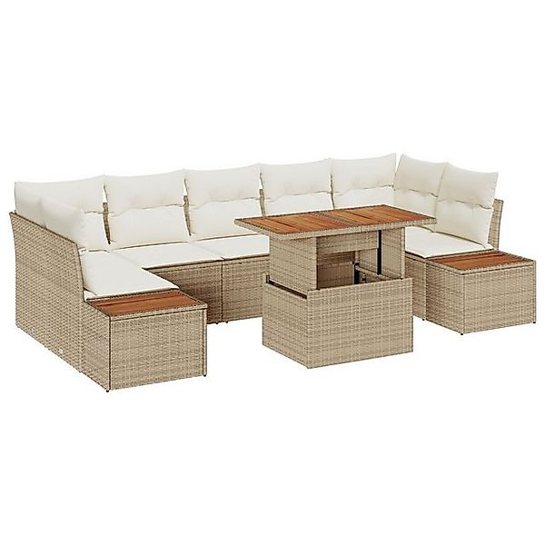 vidaXL Loungesofa 8-tlg. Garten-Essgruppe mit Kissen Beige Poly Rattan, 8 T günstig online kaufen