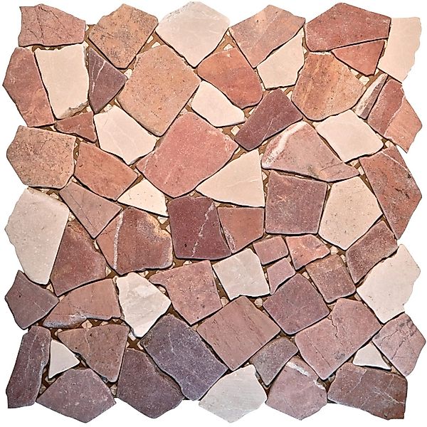 Mosaikmatte Polygonal Rosso Verona bianco 30 cm x 30 cm günstig online kaufen