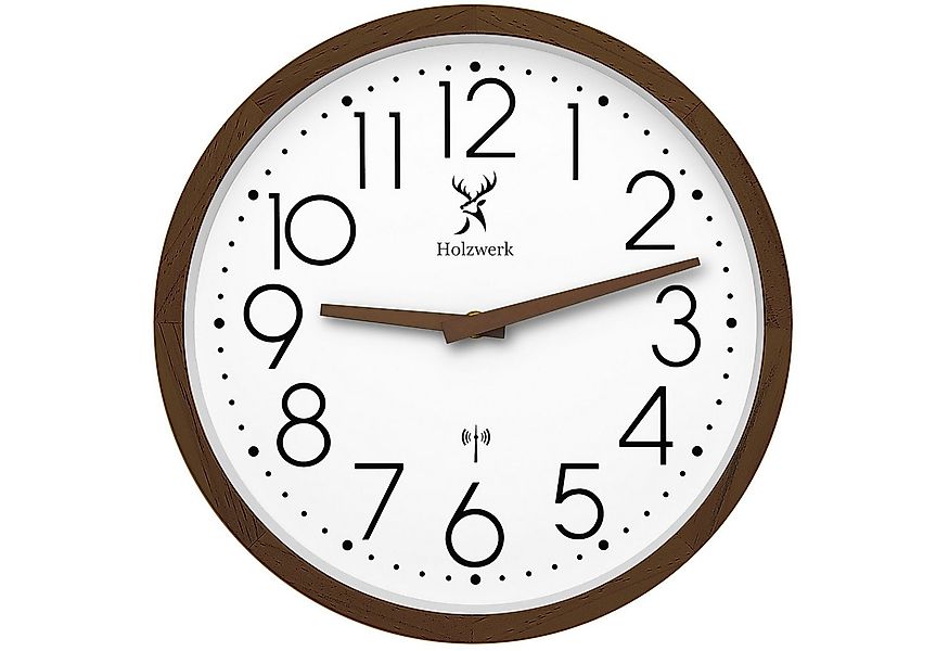 Holzwerk Funkwanduhr Designer Loft Funk Holz Wand Uhr, große Ziffern (Nahez günstig online kaufen