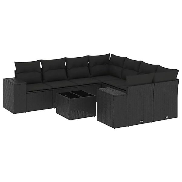 vidaXL 9-Tlg Garten-Sofagarnitur mit Kissen Schwarz Poly Rattan 3222354 günstig online kaufen