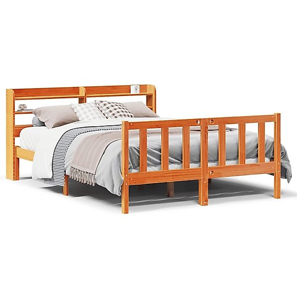 vidaXL Bettgestell mit Kopfteil ohne Matratze Wachsbraun 140x190 cm 3306594 günstig online kaufen