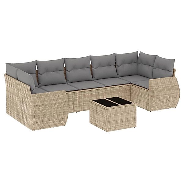 vidaXL 8-Tlg Garten-Sofagarnitur mit Kissen Beige Poly Rattan 3253476 günstig online kaufen