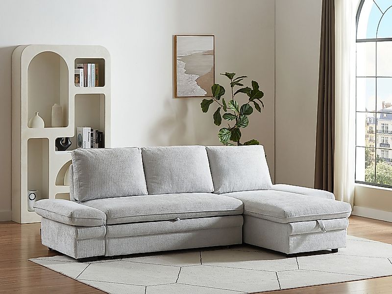 Ecksofa mit Schlaffunktion & Ecke wechselbar - Chenille-Stoff - Hellgrau - günstig online kaufen