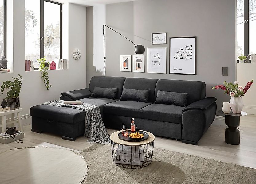 ED EXCITING DESIGN Ecksofa "Tampa L-Form", mit Bettfunktion, Bettkasten & 3 günstig online kaufen