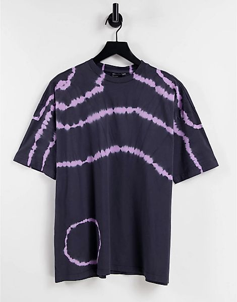 ASOS DESIGN – Oversize-T-Shirt in Anthrazit mit Batik-Kreismuster-Grau günstig online kaufen