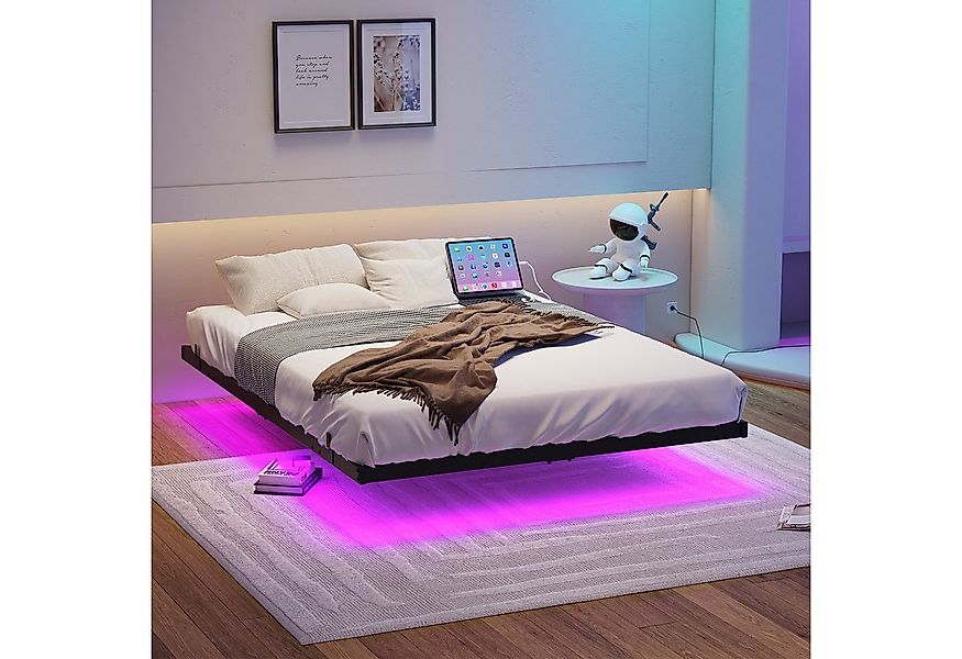 REDOM Metallbett mit LED-Beleuchtung, integrierter Ladestation & stabilem L günstig online kaufen