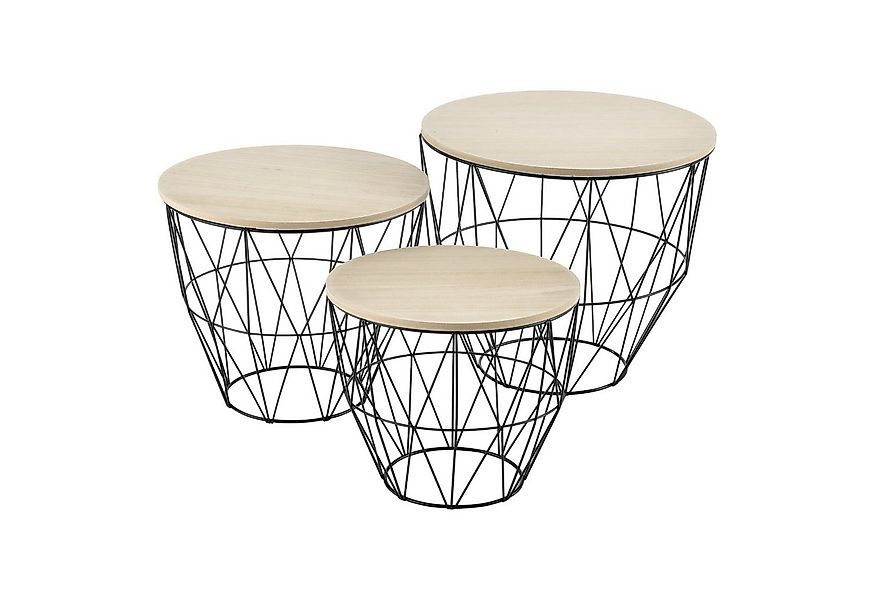 en.casa Beistelltisch, »Padua« Couchtisch-Metallkörbe in 3er Set Eiche hell günstig online kaufen