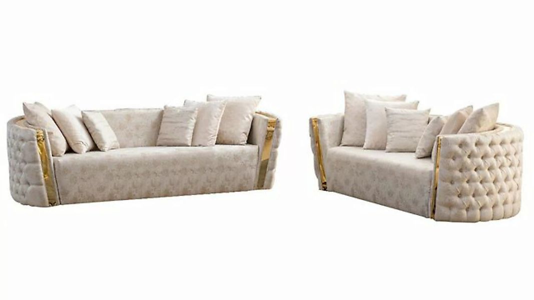 JVmoebel Sofa Komplette Beige Chesterfield Sitzgarnitur 3-Sitzer Polster 2- günstig online kaufen