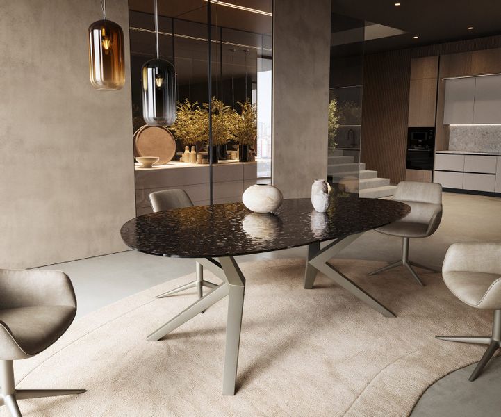 DELIFE Esstisch Edge, Oval Reliefglas Rauchschwarz günstig online kaufen