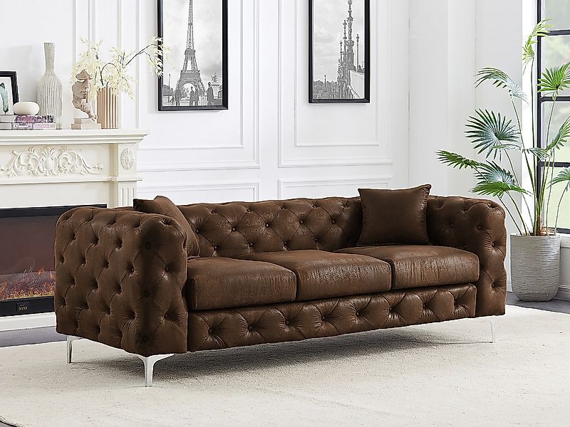 Chesterfield Sofa 3-Sitzer - Mikrofaser - Vintage-Leder-Optik - EDWINA günstig online kaufen