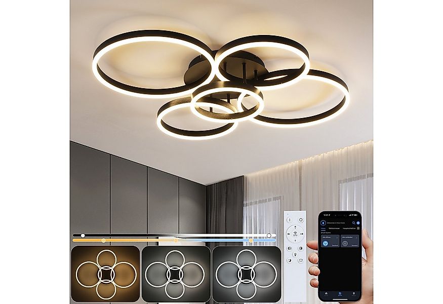 Nettlife LED Deckenleuchte Dimmbar Wohnzimmer Gold 2 Ring 46W 59CM Modern, günstig online kaufen