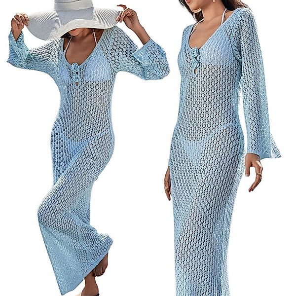 RWEUOQ Strandkleid Langes Häkel-Strandkleid mit V-Ausschnitt günstig online kaufen