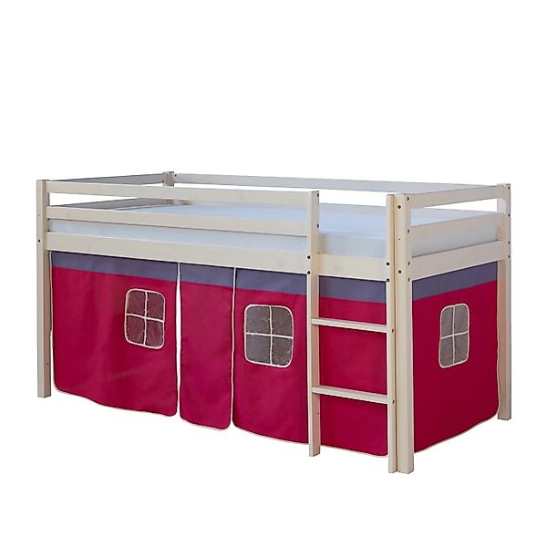 Homestyle4u Hochbett 90x200 Weiß Vorhang Pink 538 günstig online kaufen