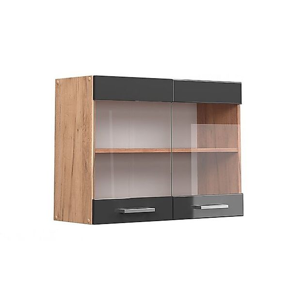 Vicco Küchenglasschrank R-Line Anthrazit Hochglanz/Goldkraft Eiche 80 cm günstig online kaufen