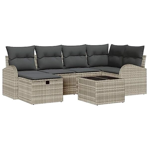 vidaXL Sofa Set mit Kissen mit Speicher 7-Tlg Hellgrau Poly-Rattan 3359091 günstig online kaufen