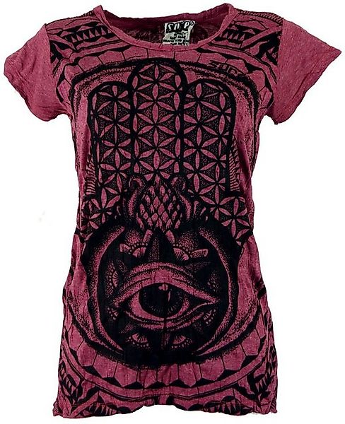 Guru-Shop T-Shirt Sure T-Shirt Fatimas Hand - bordeaux Festival, Goa Style, günstig online kaufen