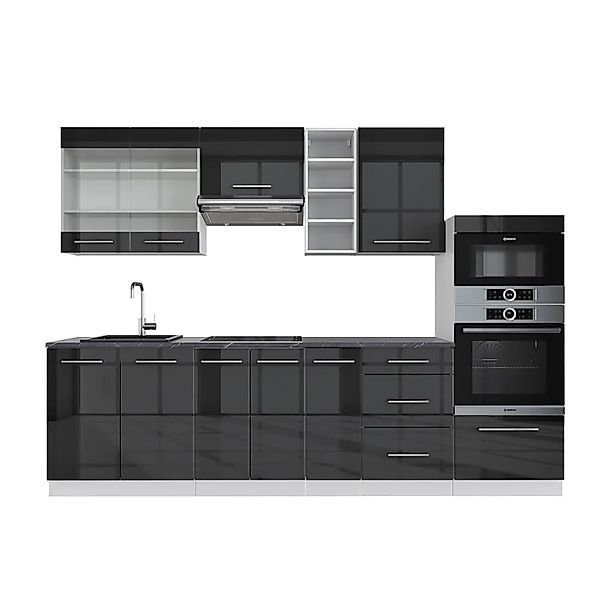 Vicco Fame-Line Küchenzeile Anthrazit Landhaus/Goldkraft Eiche 280 cm ohne günstig online kaufen