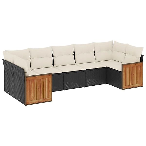 vidaXL 7-Tlg Garten-Sofagarnitur mit Kissen Schwarz Poly Rattan 3227946 günstig online kaufen