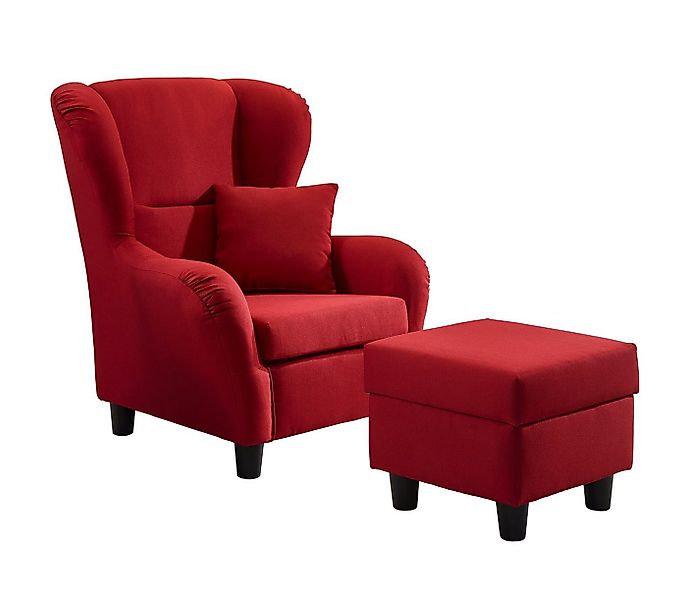 luma-home Ohrensessel 18002 (mit Hocker und Zierkissen, Wellenunterfederung günstig online kaufen