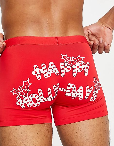 ASOS DESIGN – Weihnachtliche Unterhose mit Print hinten in Rot günstig online kaufen