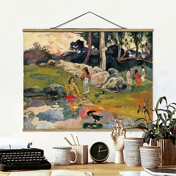 Stoffbild Kunstdruck mit Posterleisten - Querformat Paul Gauguin - Flussufe günstig online kaufen